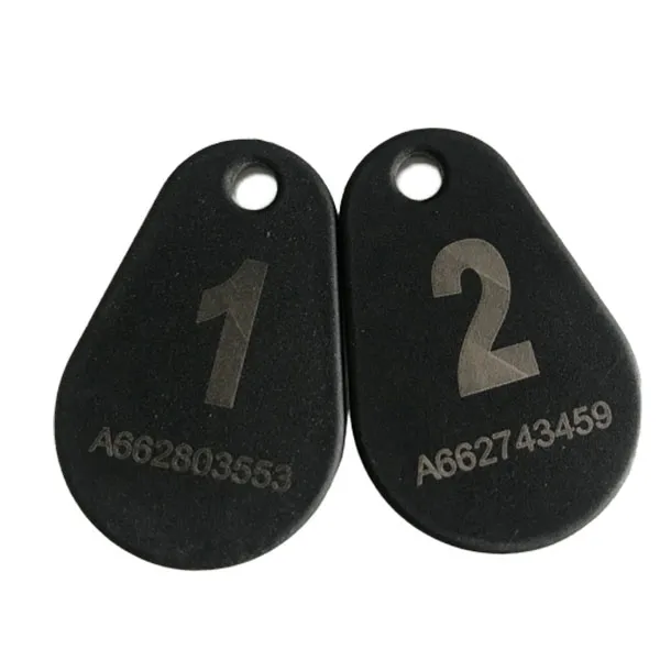 Overmolded Pear RFID Keyfob Tags with laser number